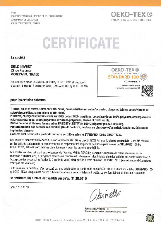 certification oeko-tex