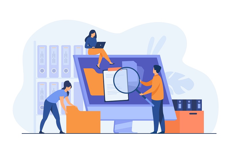 Office workers organizing data storage dossiers Objets media